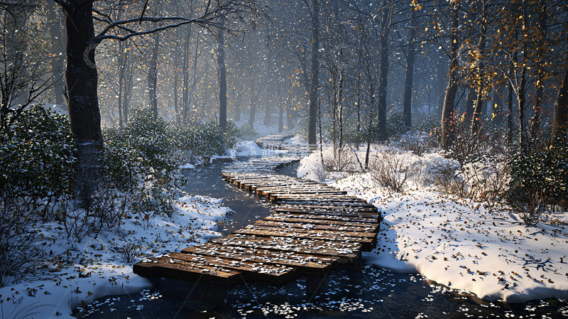 高清大图下载【趣麦麦图】冬日雪景小路