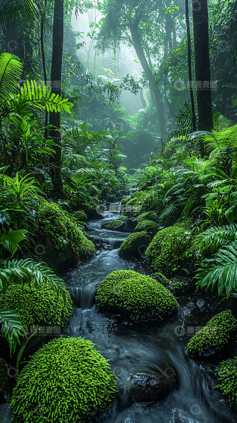 高清大图下载【趣麦麦图】雾气森林小溪