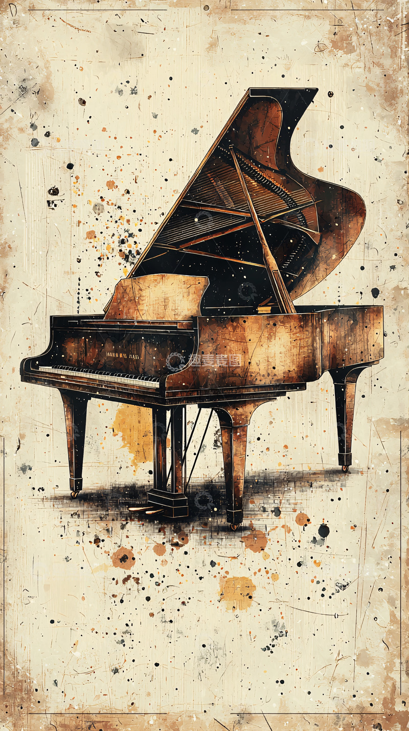 高清大图下载【趣麦麦图】复古老式钢琴