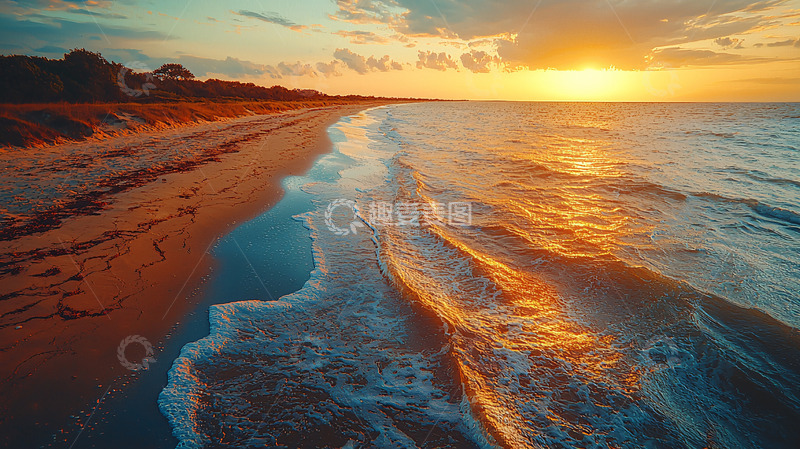 高清大图下载【趣麦麦图】平静海面上的日落美景