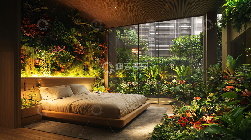 高清大图下载【趣麦麦图】卧室绿植墙