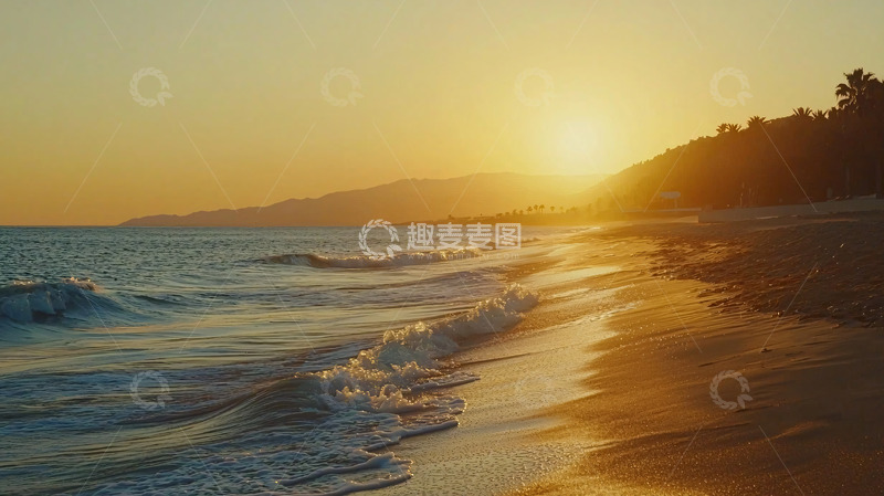 高清大图下载【趣麦麦图】海滩日落黄昏景色