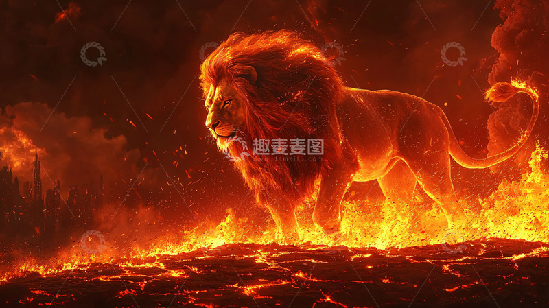 高清大图下载【趣麦麦图】火焰中的雄狮