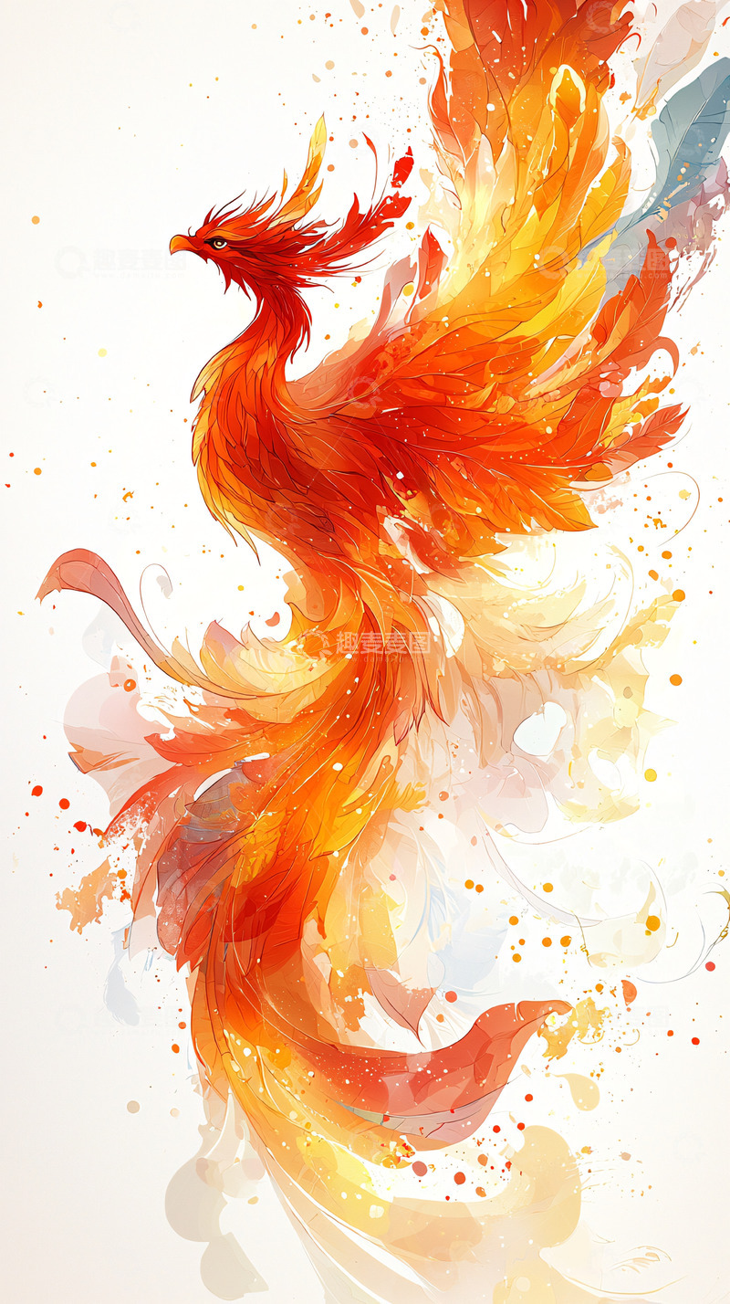 高清大图下载【趣麦麦图】火凤凰水彩画