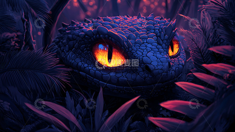 高清大图下载【趣麦麦图】黑暗丛林中的紫色毒蛇