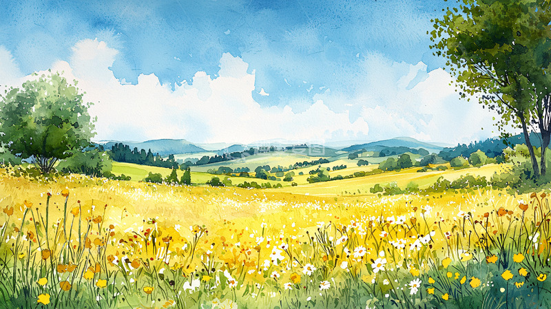 高清大图下载【趣麦麦图】水彩田园风光