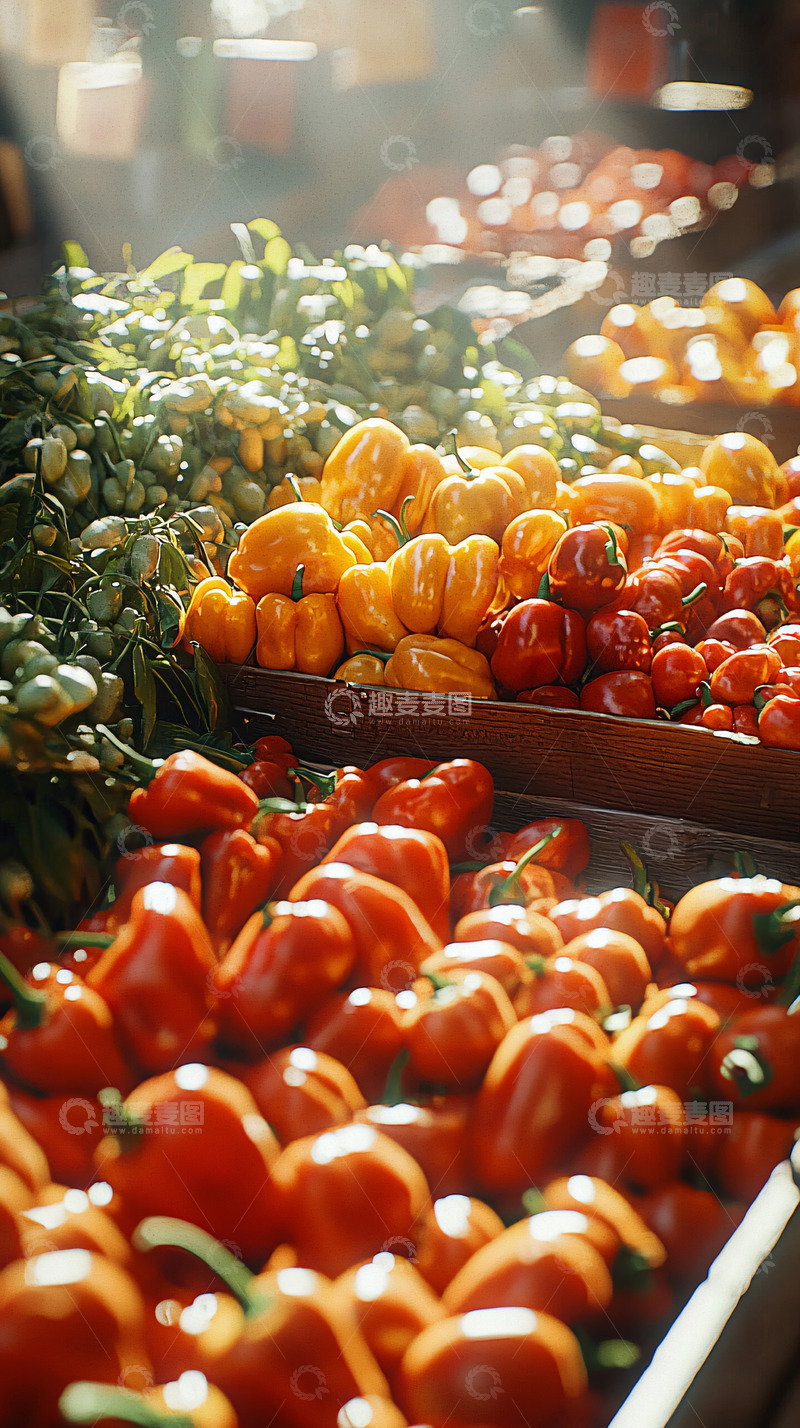 高清大图下载【趣麦麦图】阳光下琳琅满目的辣椒
