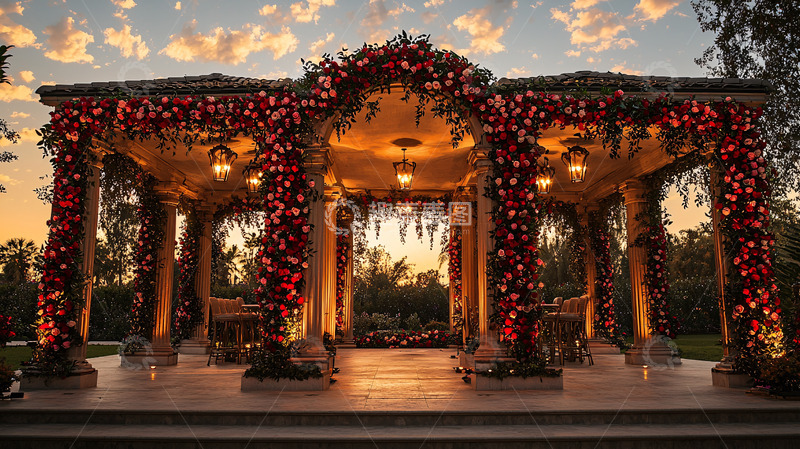 高清大图下载【趣麦麦图】浪漫的鲜花装饰凉亭