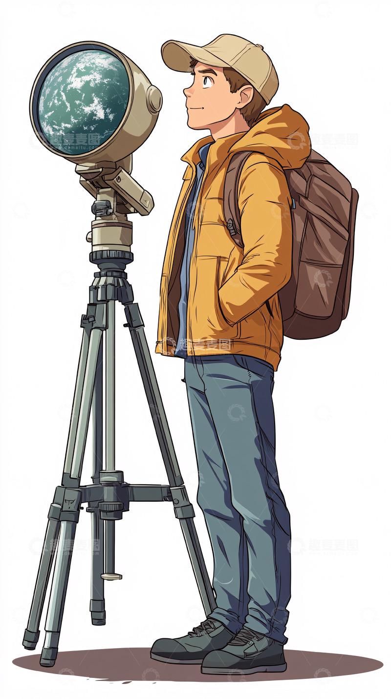高清大图下载【趣麦麦图】青年男子天文望远镜