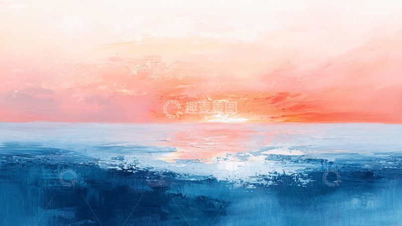 高清大图下载【趣麦麦图】粉色天空下的蓝色海洋