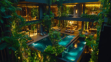 夜晚空中花园别墅