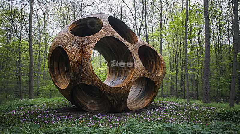 高清大图下载【趣麦麦图】森林背景下的木质雕塑