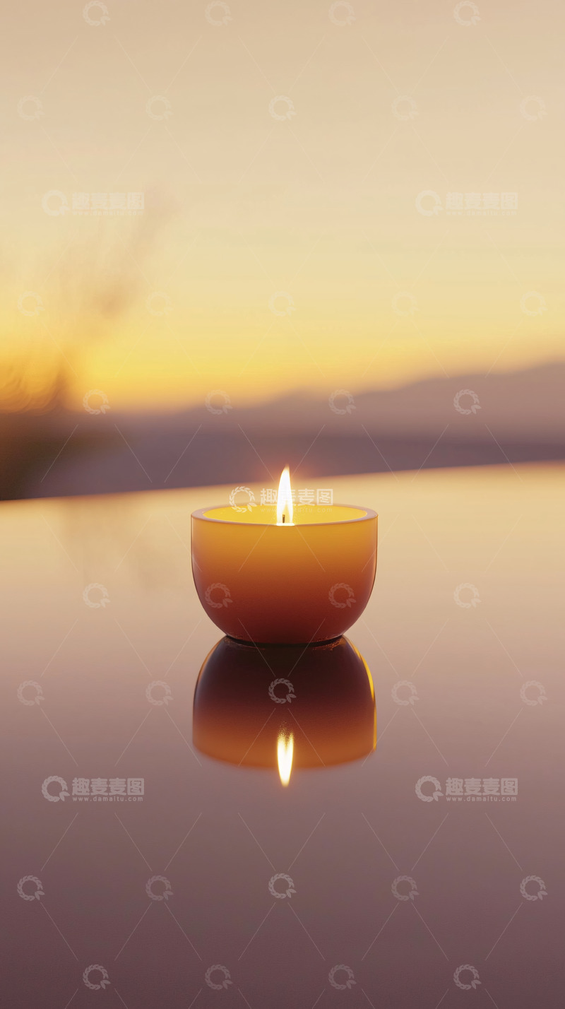 高清大图下载【趣麦麦图】日落余晖下燃烧的蜡烛
