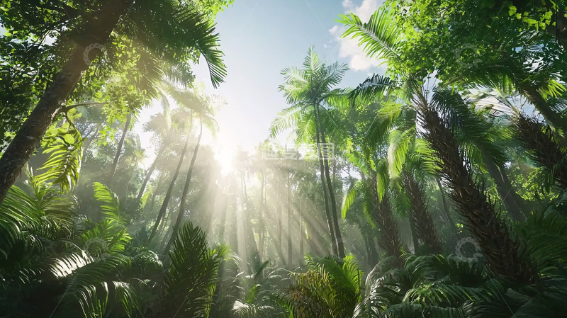 高清大图下载【趣麦麦图】阳光透过棕榈树叶