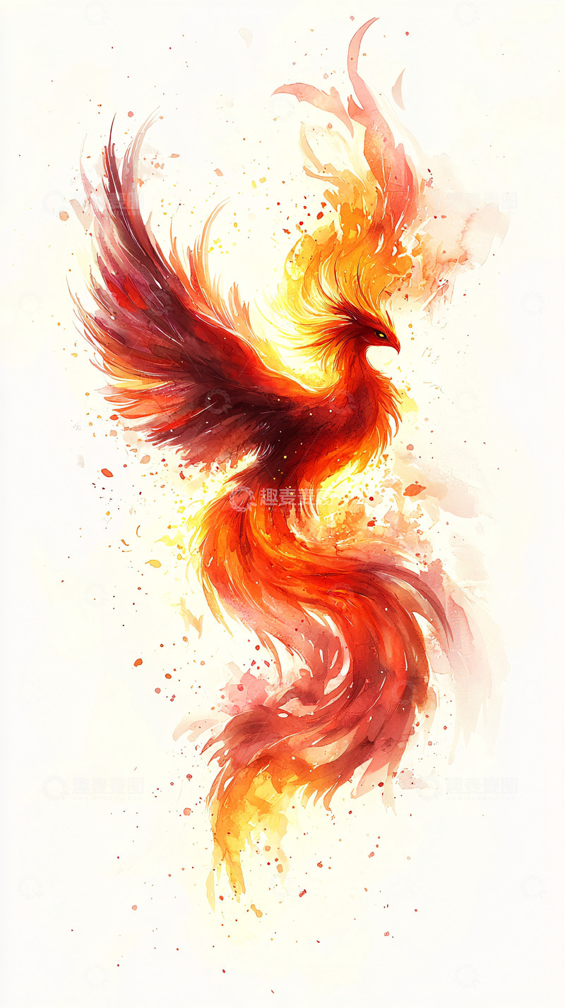 高清大图下载【趣麦麦图】火凤凰水彩画