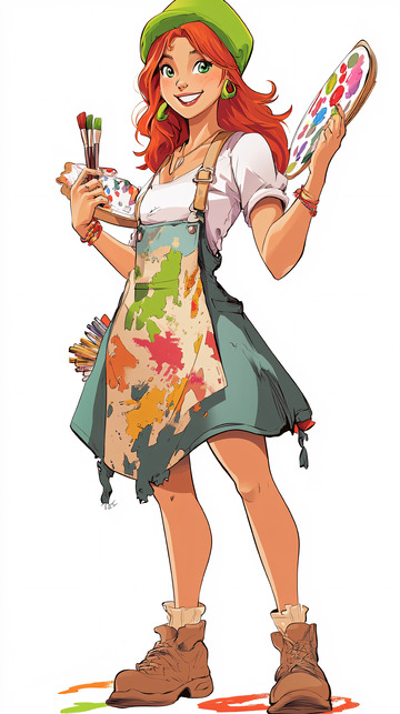 红发女孩画家