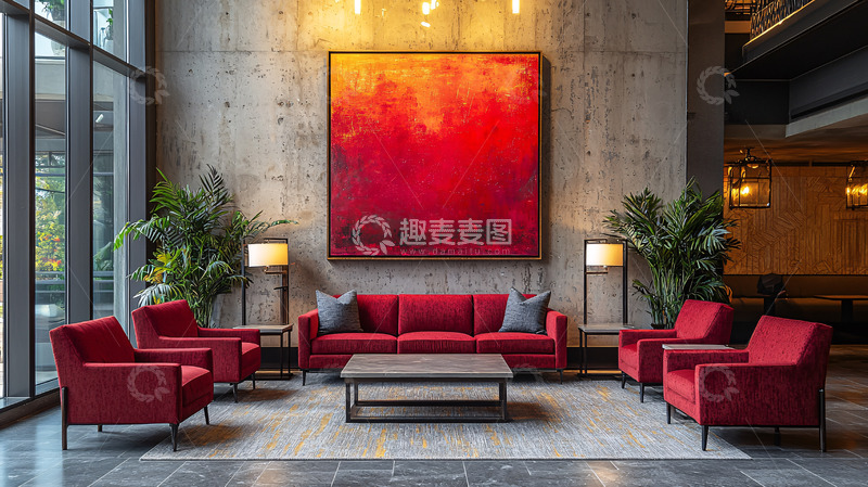 高清大图下载【趣麦麦图】现代酒店大堂红色沙发