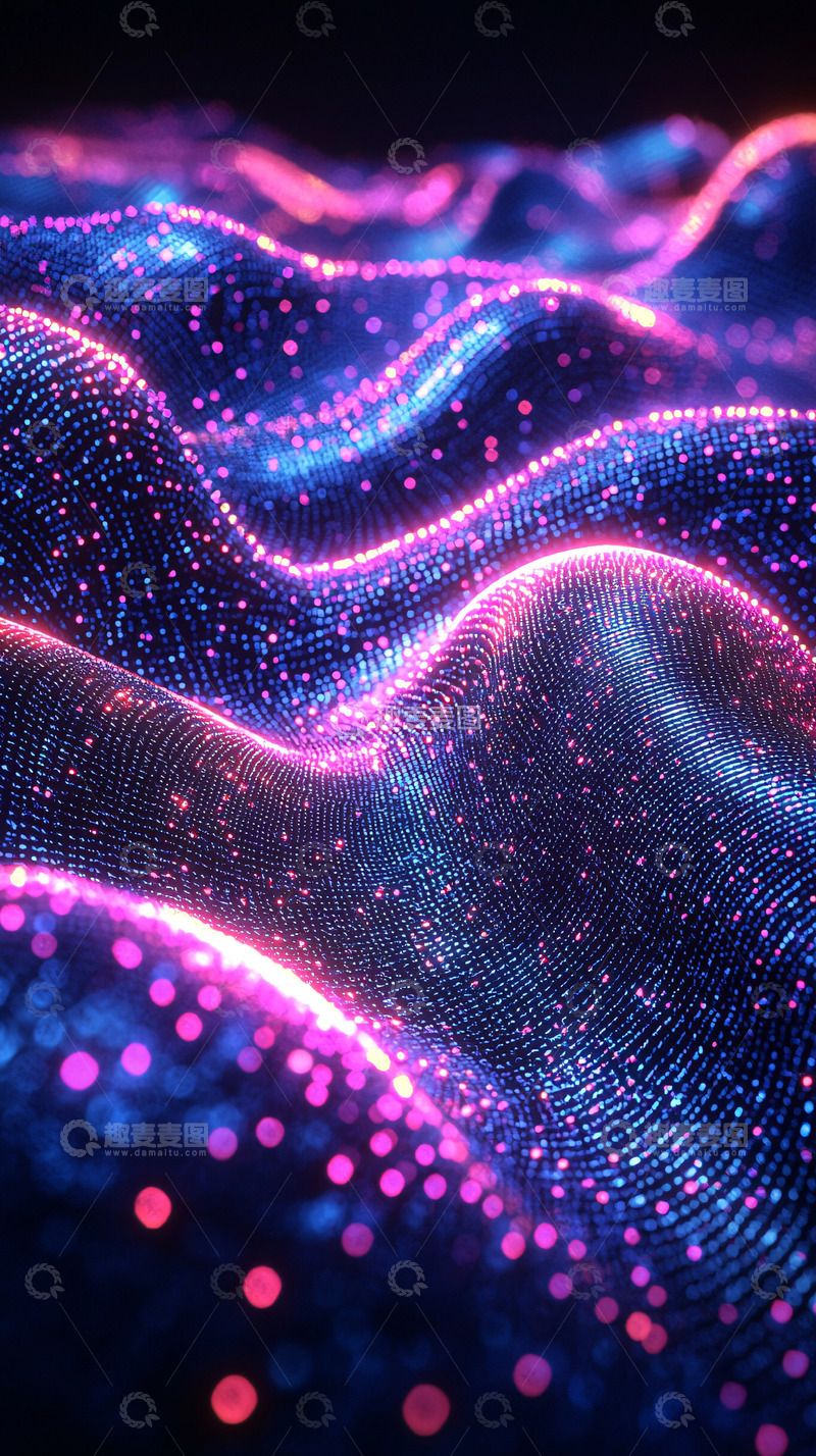高清大图下载【趣麦麦图】梦幻紫色蓝色光波粒子