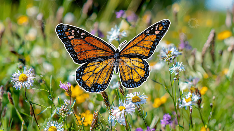 高清大图下载【趣麦麦图】蝴蝶停在野花丛中