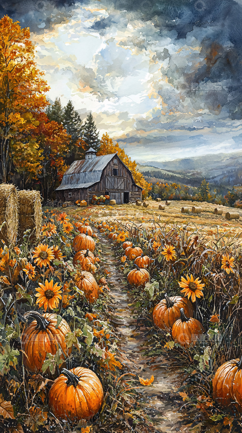 高清大图下载【趣麦麦图】秋日农场南瓜田