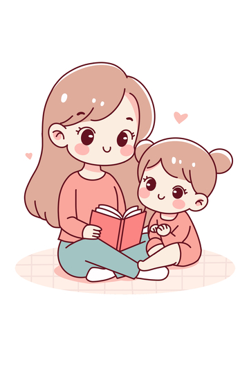 小女孩和母亲一起看书
