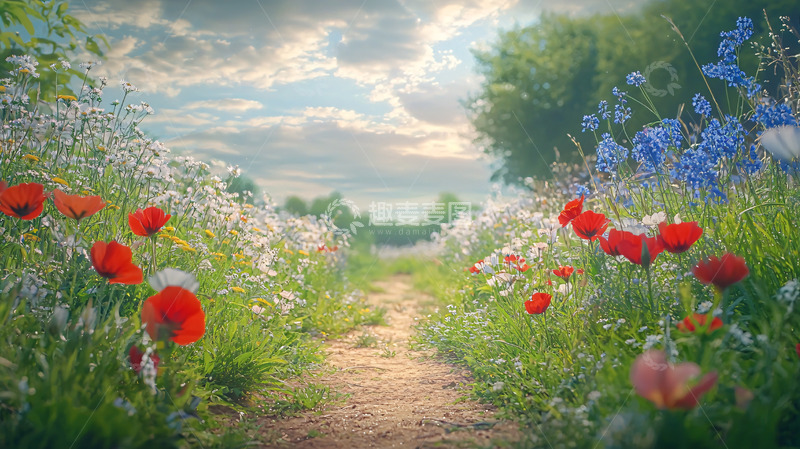 高清大图下载【趣麦麦图】乡间小路花海盛开