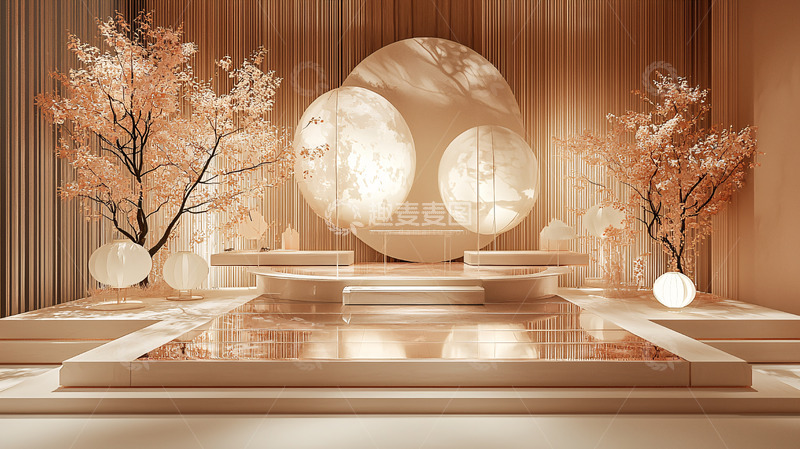 高清大图下载【趣麦麦图】米色日式舞台背景