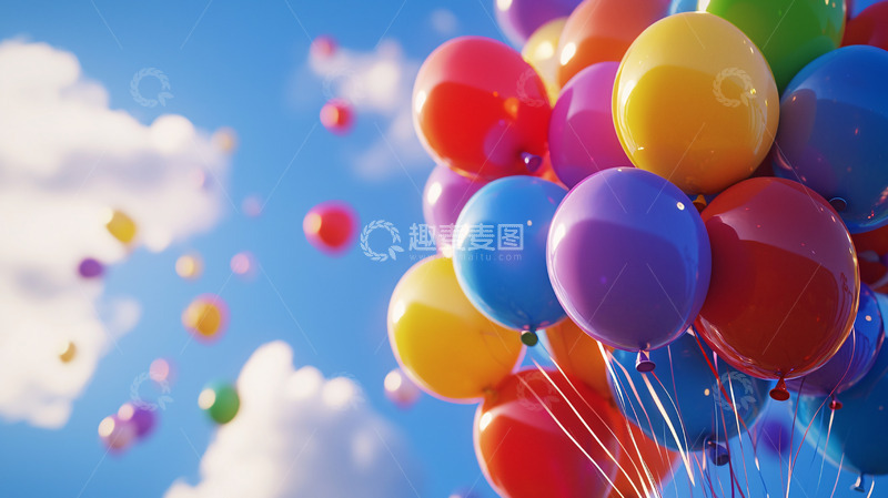 高清大图下载【趣麦麦图】彩色气球飞上蓝天