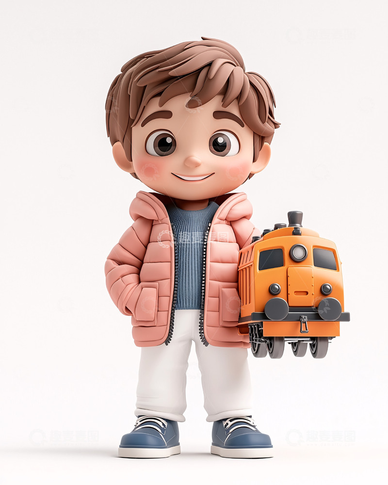 高清大图下载【趣麦麦图】可爱卡通男孩玩具火车