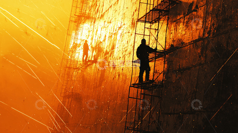 高清大图下载【趣麦麦图】高空作业工人剪影