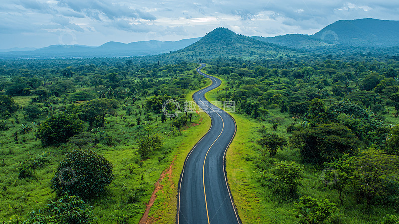 高清大图下载【趣麦麦图】蜿蜒的道路穿过绿色森林