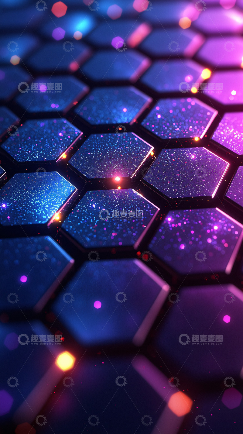 高清大图下载【趣麦麦图】蓝色紫色科技感蜂巢