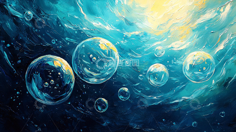 高清大图下载【趣麦麦图】水下光线梦幻泡泡