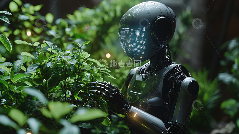 高清大图下载【趣麦麦图】未来机器人与绿植互动
