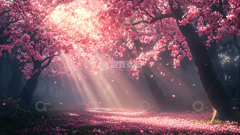 高清大图下载【趣麦麦图】粉色樱花树林