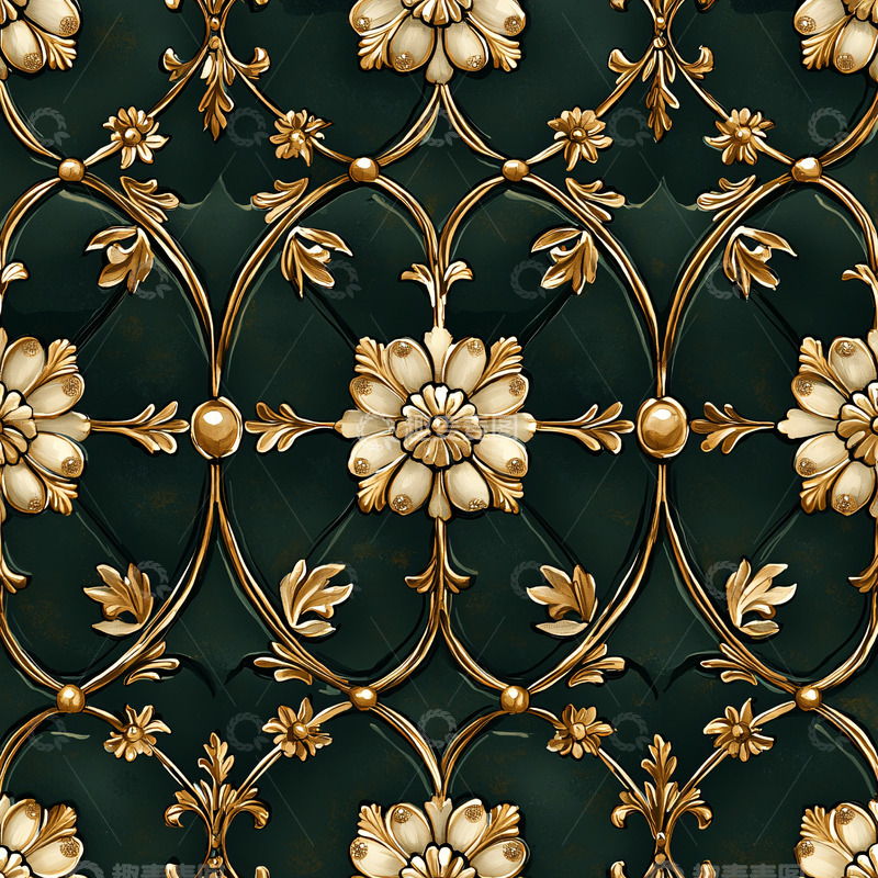 高清大图下载【趣麦麦图】奢华金色花卉暗纹背景