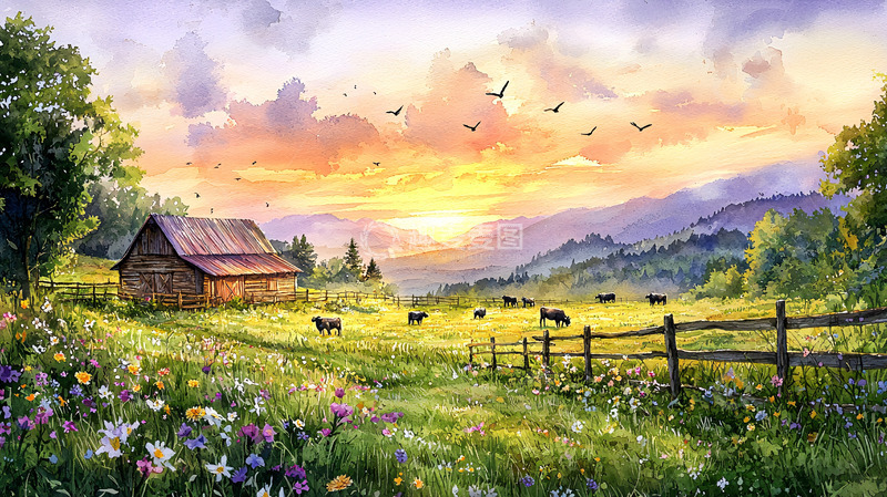 高清大图下载【趣麦麦图】田园风光日落景色