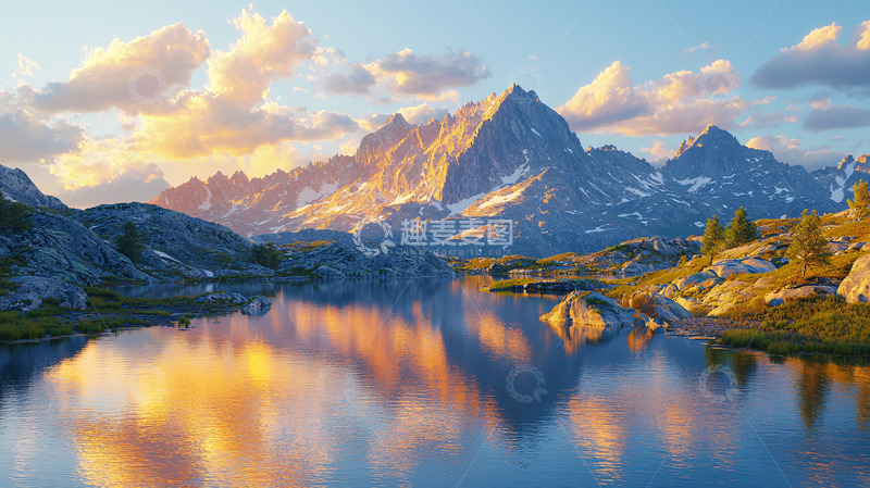 高清大图下载【趣麦麦图】湖面平静倒映山峰的景色