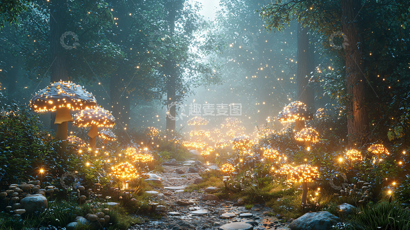 高清大图下载【趣麦麦图】童话森林发光蘑菇小路
