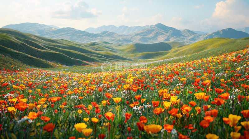 高清大图下载【趣麦麦图】山峦花海壮丽景色