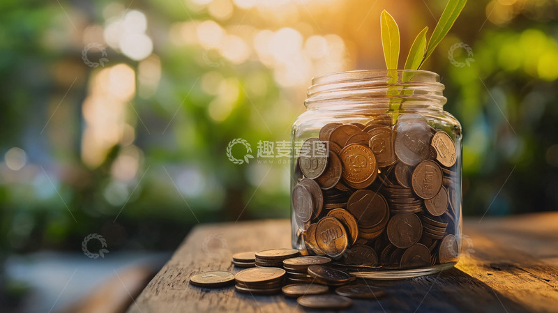 高清大图下载【趣麦麦图】玻璃罐子里的硬币