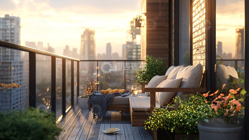 高清大图下载【趣麦麦图】城市阳台夜景