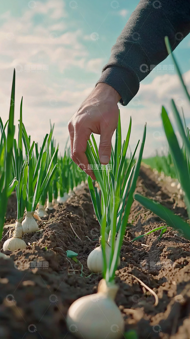 高清大图下载【趣麦麦图】农民的手在检查田里的葱