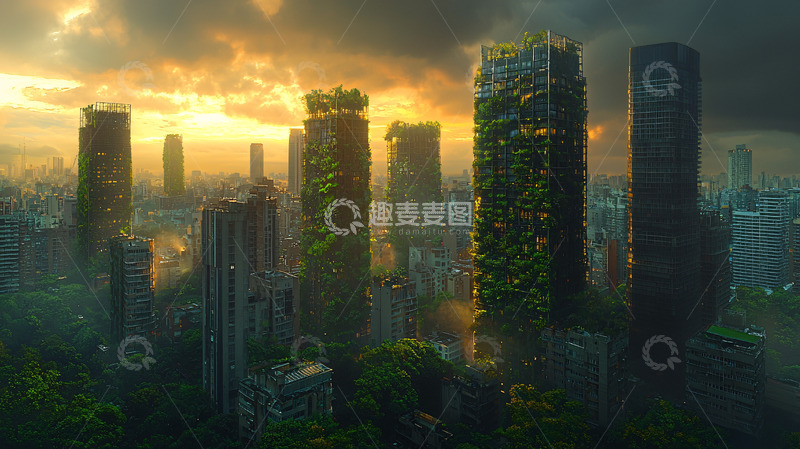 高清大图下载【趣麦麦图】废弃城市植物生长