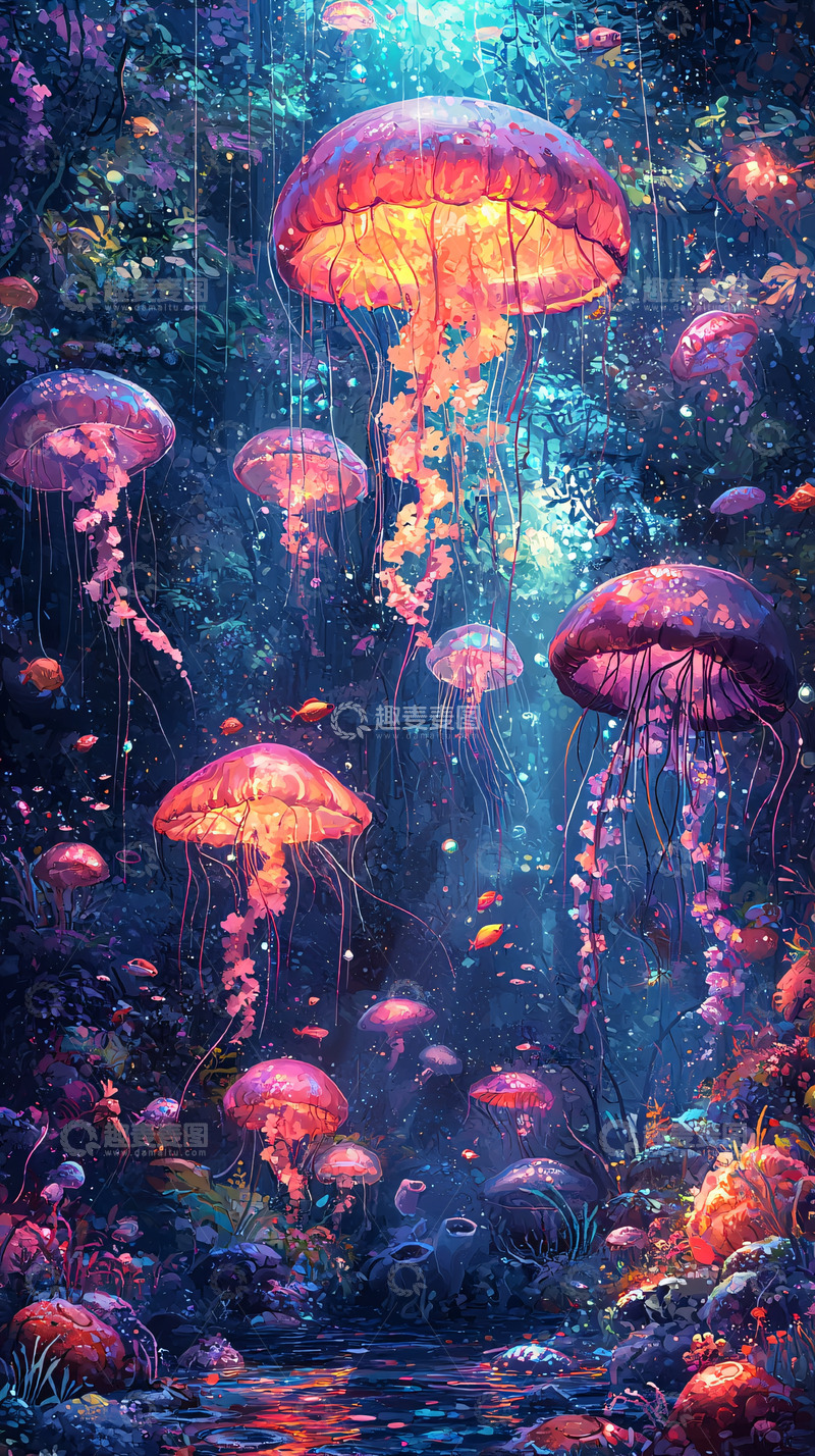 高清大图下载【趣麦麦图】梦幻水母森林