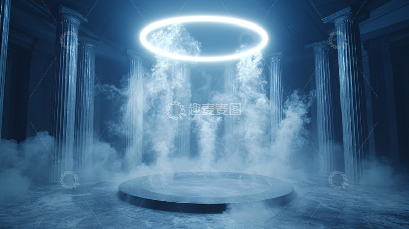高清大图下载【趣麦麦图】蓝色光环环绕的雾气场景