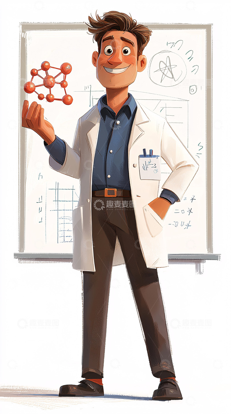 高清大图下载【趣麦麦图】卡通科学家手持分子模型