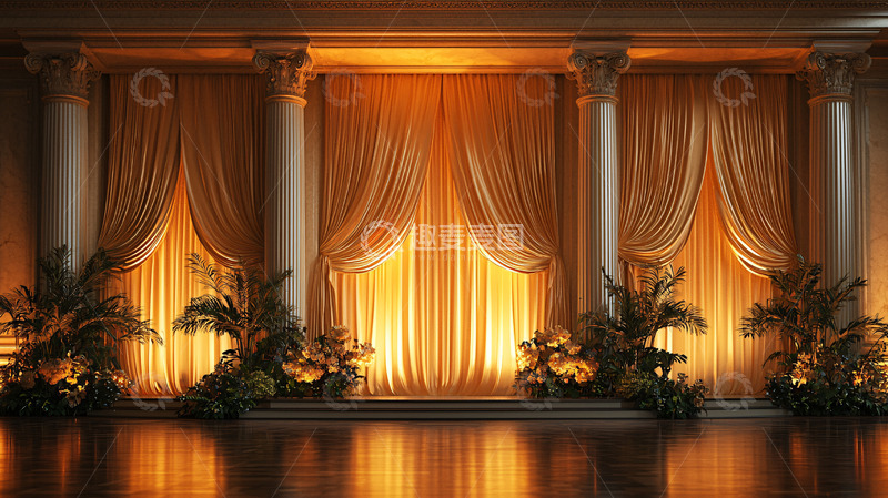 高清大图下载【趣麦麦图】金色窗帘背景