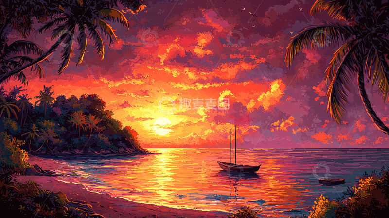 高清大图下载【趣麦麦图】热带海滩日落