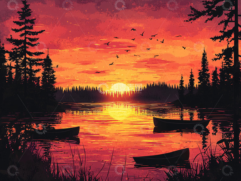 高清大图下载【趣麦麦图】湖面日落倒影